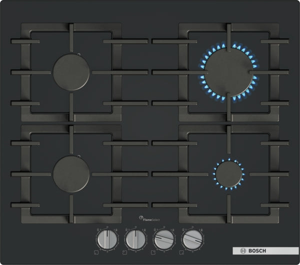 PPP6A6I40 Bosch Series 6, Gas hob, 60 cm, Tempered glass, Black