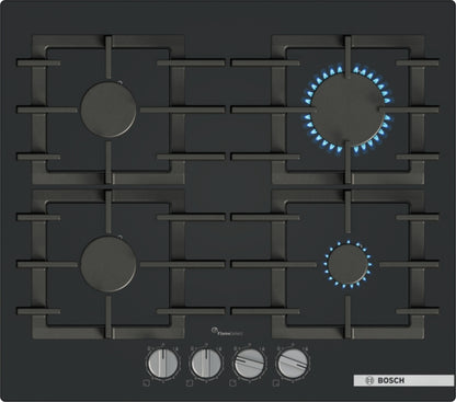 PPP6A6I40 Bosch Series 6, Gas hob, 60 cm, Tempered glass, Black