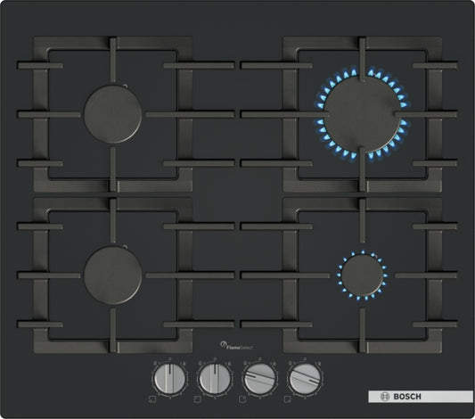 PPP6A6I40 Bosch Series 6, Gas hob, 60 cm, Tempered glass, Black