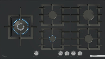 PPM9A6I40 Bosch Series 6, Gas hob, 90 cm, Tempered glass, Black