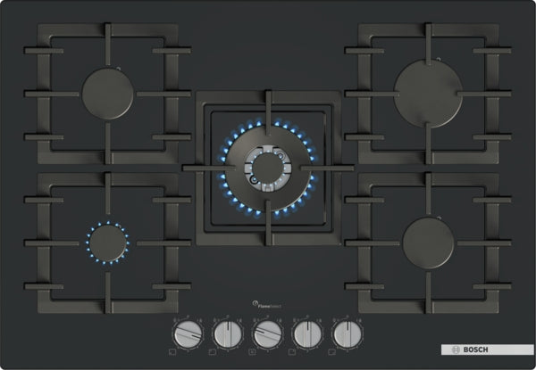 PPQ7A6I40 Bosch Series 6, Gas hob, 75 cm, Tempered glass, Black