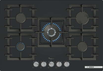 PPQ7A6I40 Bosch Series 6, Gas hob, 75 cm, Tempered glass, Black